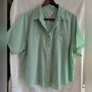 CJ Banks Seafoam Green Short Sleeve Button Front Shirt